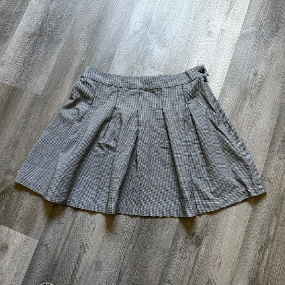 STORIA Micro Houndstooth Pleated Mini Skirt Large Black White Party